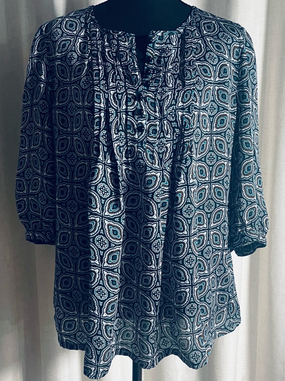 Banana Republic Navy, Brown & White Printed Peasant Blouse